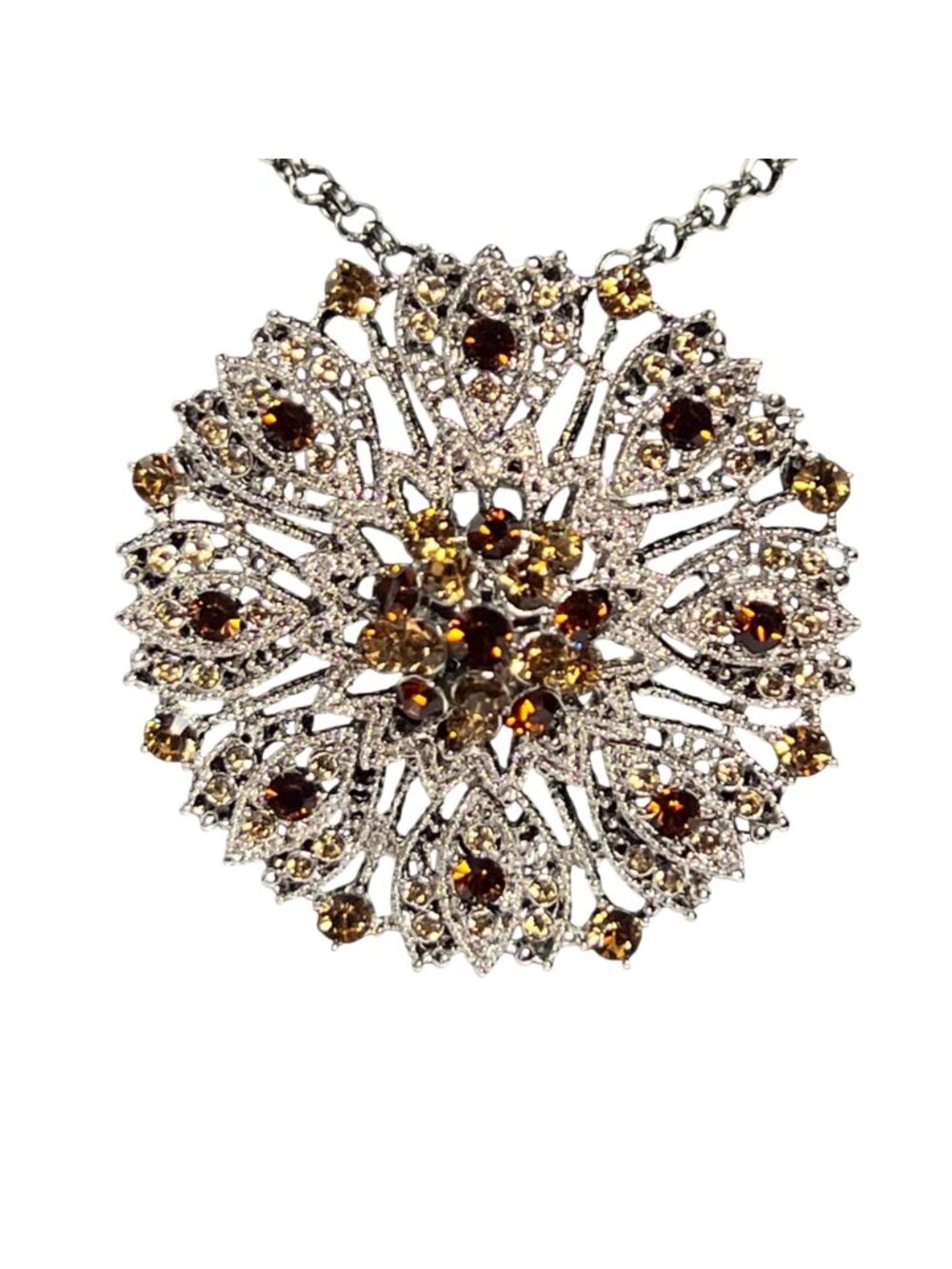 Camrose And Cross Silver Tone Necklace With Starburst Pendant/Brooch (6322) - Picture 2 of 10